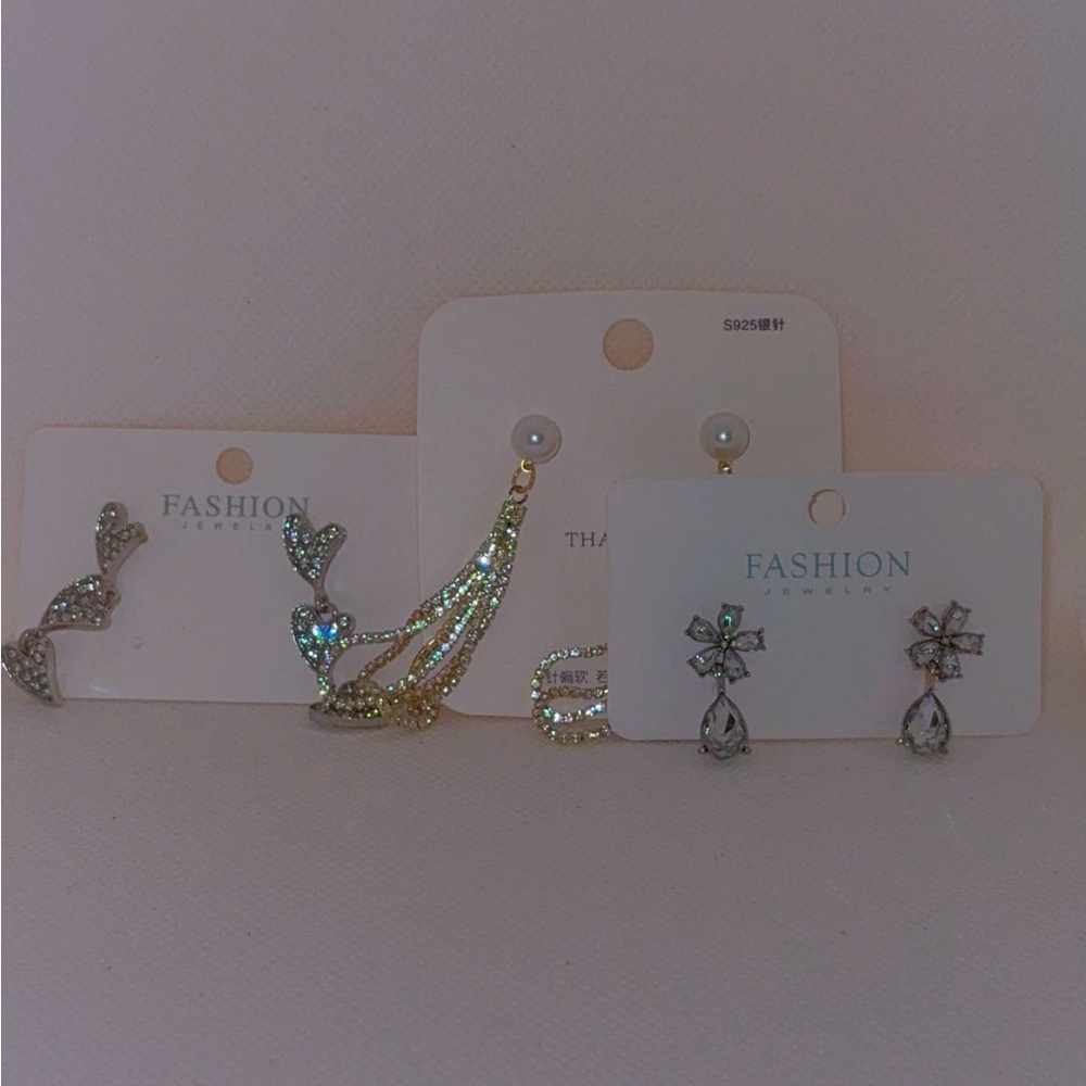 Fashion Jewelry Gold-Tone Crystal and Pearl Drop Earring Trio